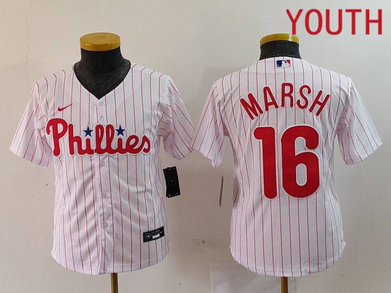 Youth Philadelphia Phillies #16 Marsh White stripe Nike Game 2024 MLB Jersey style 1